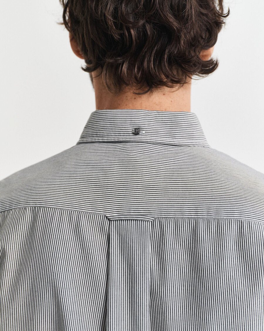 regular fit klassiek banker stripe poplin overhemd - zwart