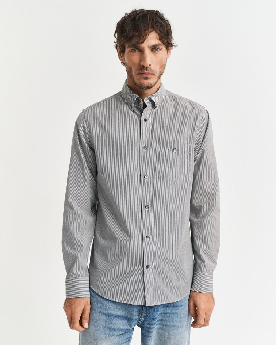 regular fit klassiek banker stripe poplin overhemd - zwart