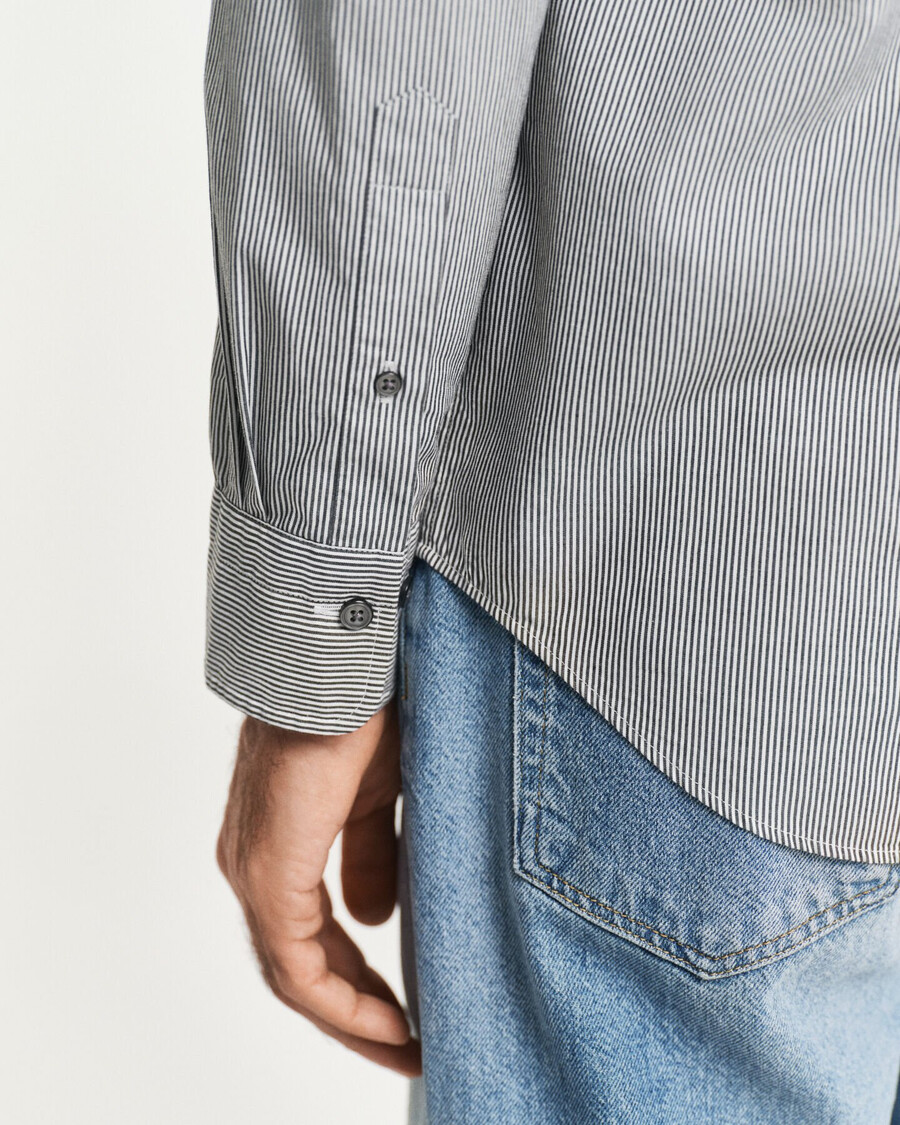 regular fit klassiek banker stripe poplin overhemd - zwart