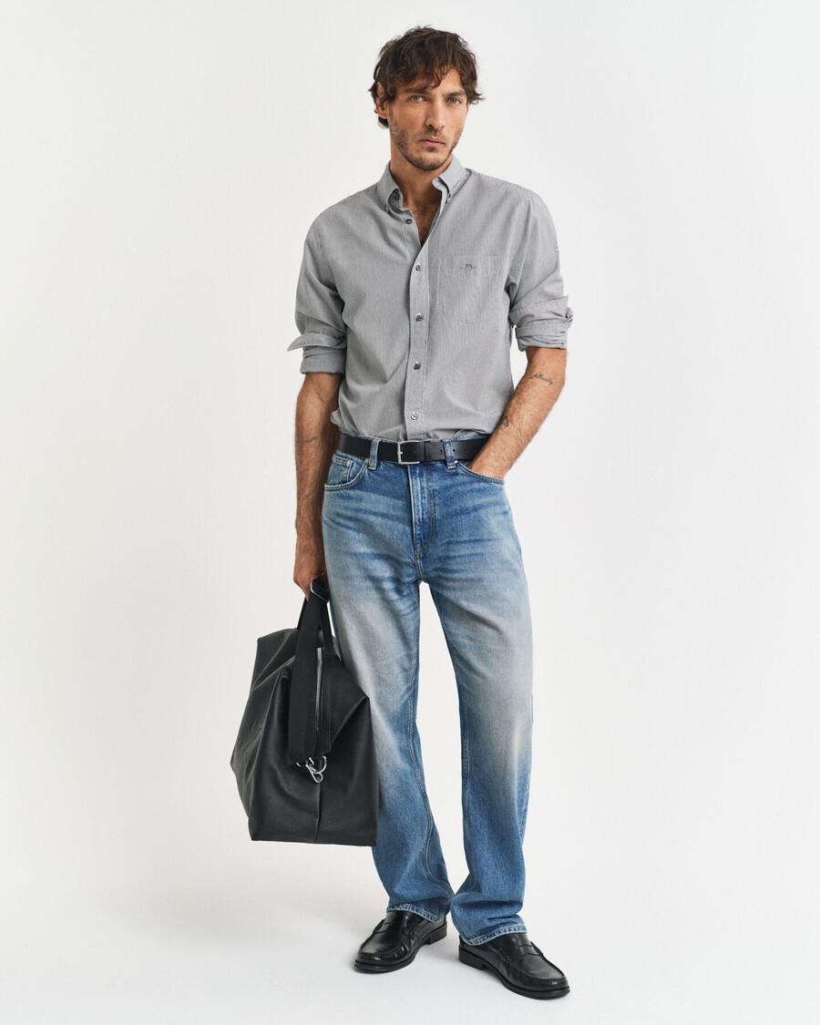 regular fit klassiek banker stripe poplin overhemd - zwart