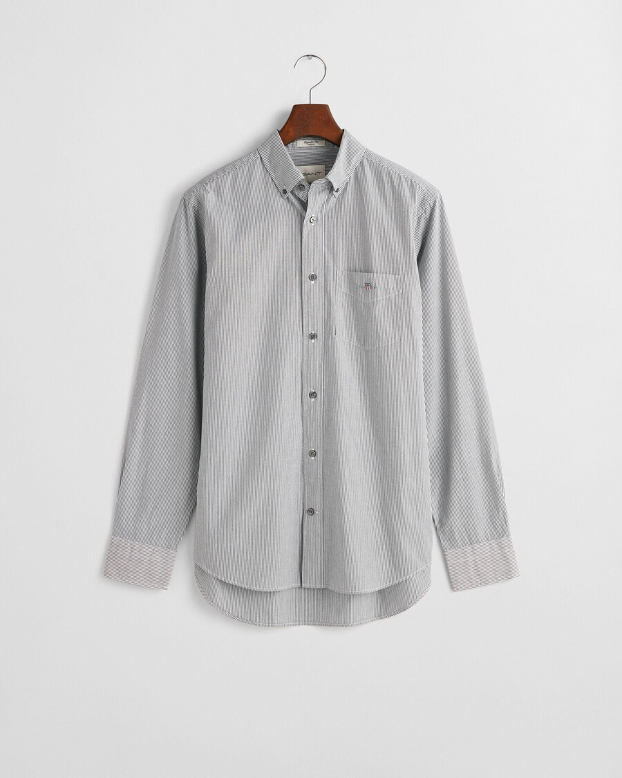 regular fit klassiek banker stripe poplin overhemd - zwart