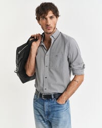 regular fit klassiek banker stripe poplin overhemd - zwart