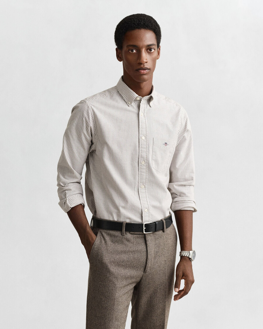 regular fit banker stripe classic oxford shirt - mahoniebruin
