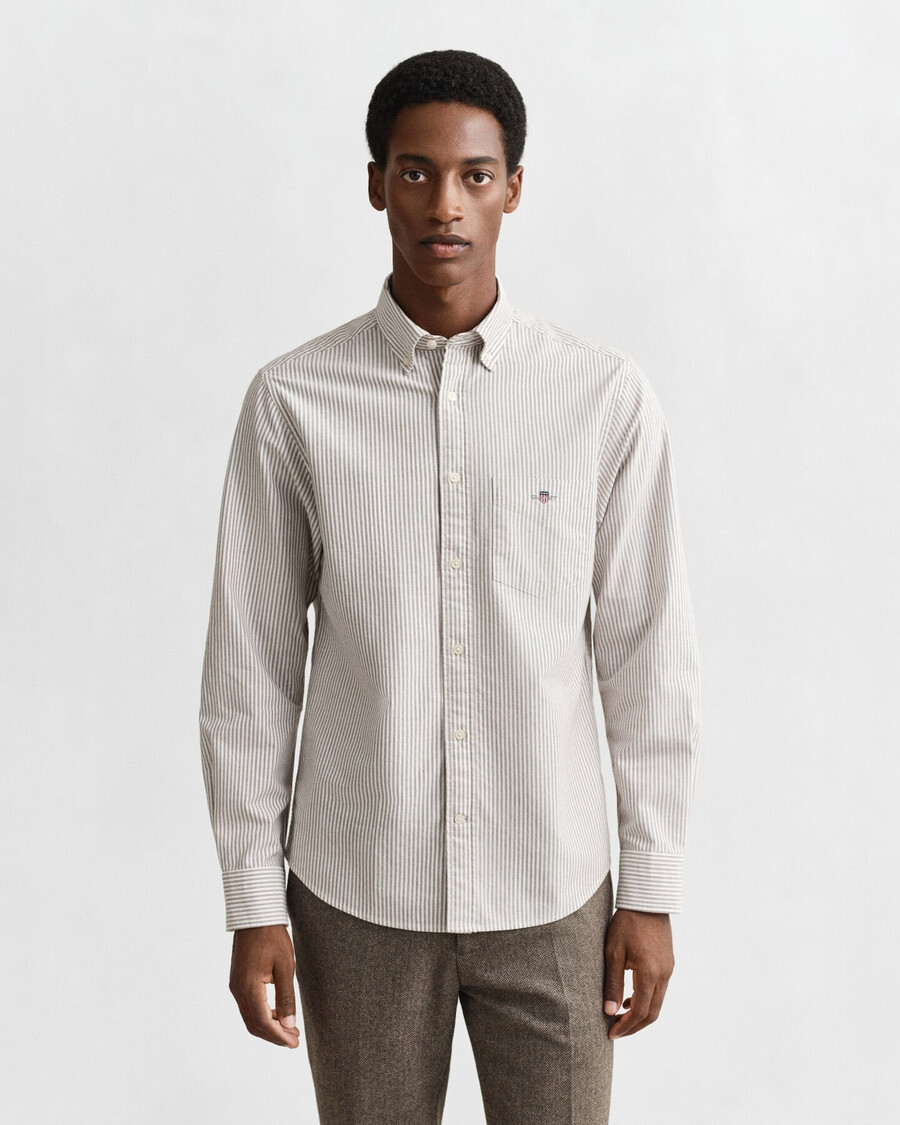 regular fit banker stripe classic oxford shirt - mahoniebruin