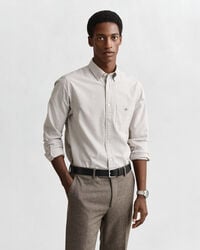 regular fit banker stripe classic oxford shirt - mahoniebruin