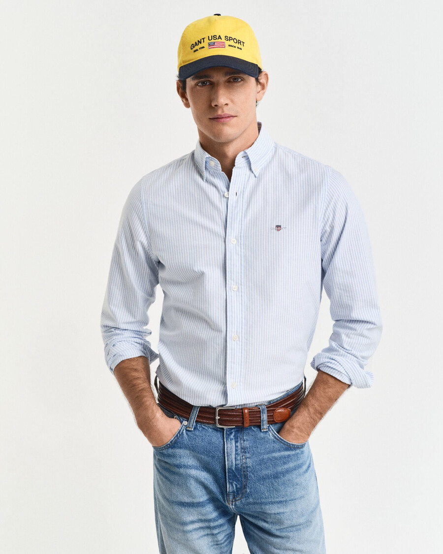 slim fit banker stripe classic oxford shirt - lichtblauw