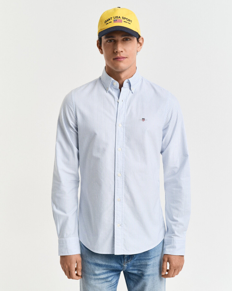 slim fit banker stripe classic oxford shirt - lichtblauw