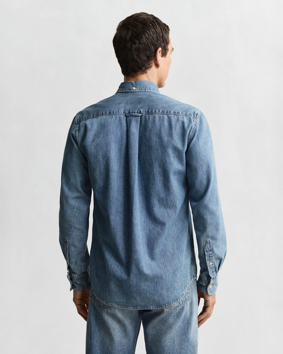 normale pasvorm denim overhemd - lichtblauw met een gedragen look