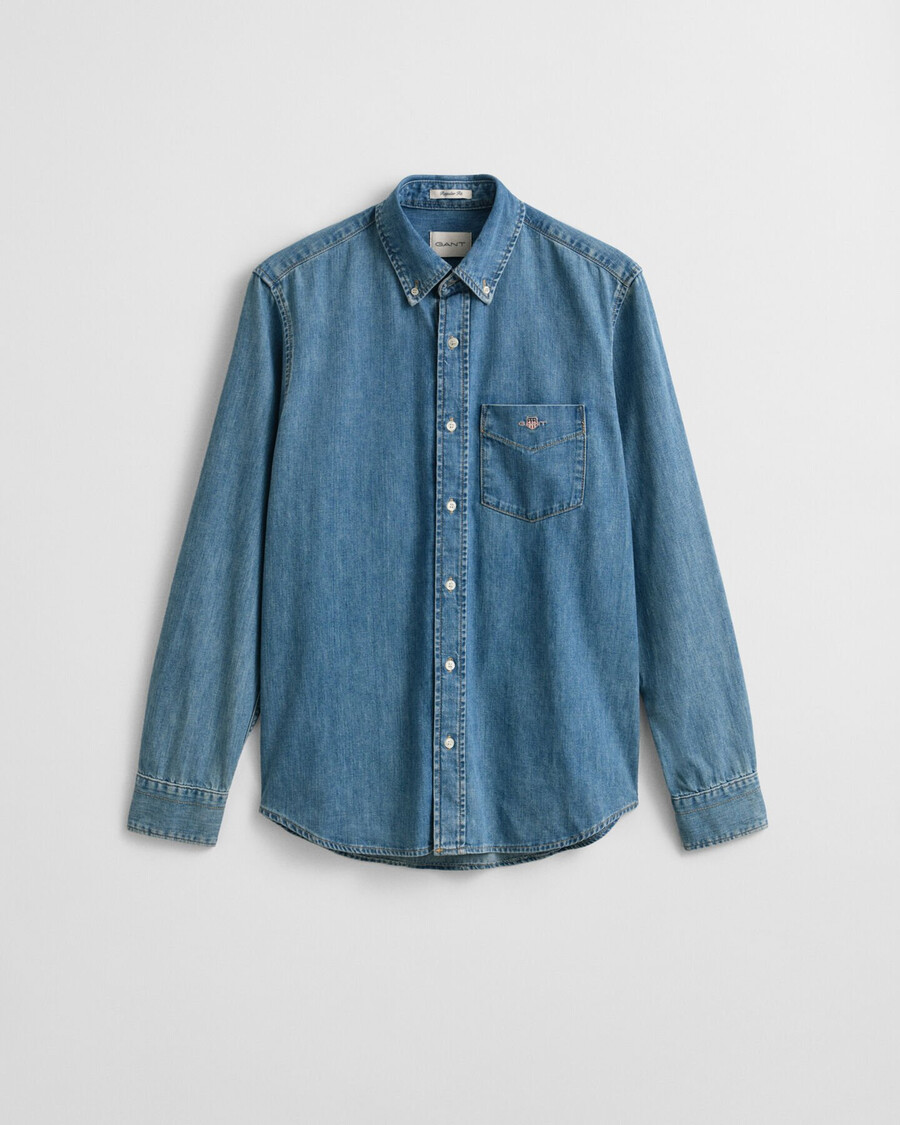 normale pasvorm denim overhemd - lichtblauw met een gedragen look