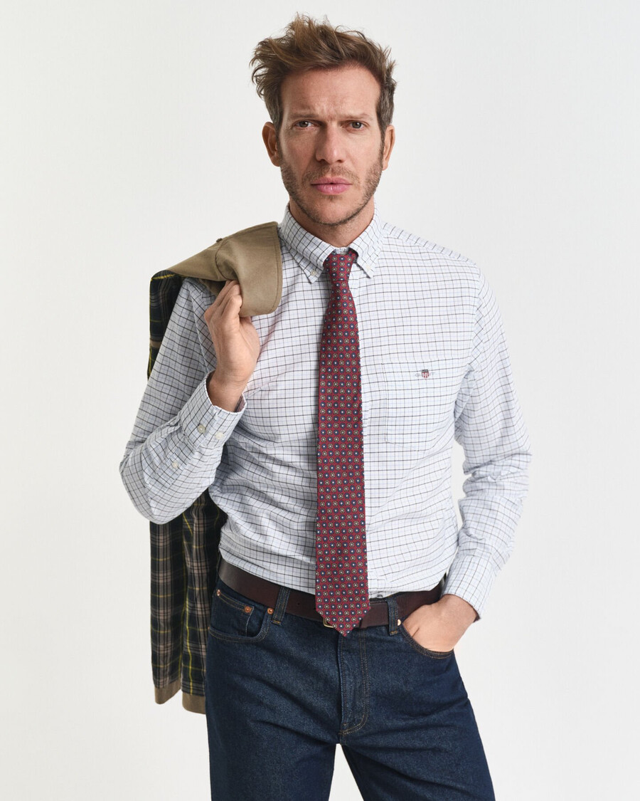 tattersall classic oxford overhemd met normale pasvorm - lichtblauw