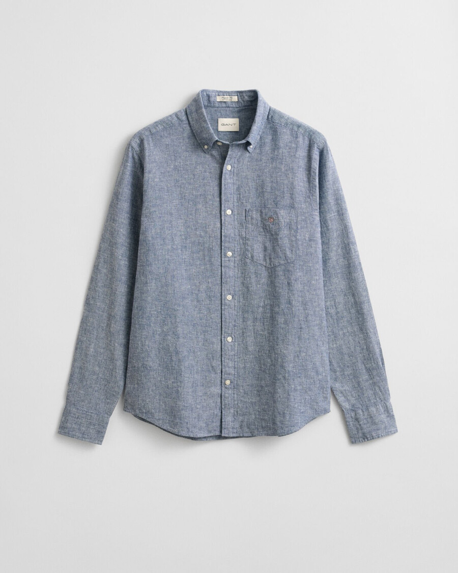 normaal passend katoen-linnen overhemd - vintage blauw