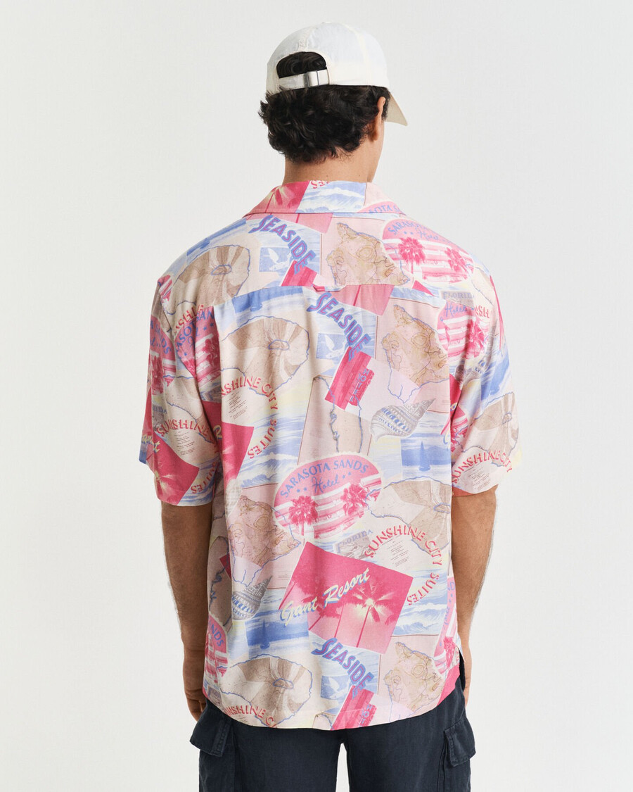 relaxed fit resort print shirt met korte mouwen - frisblauw