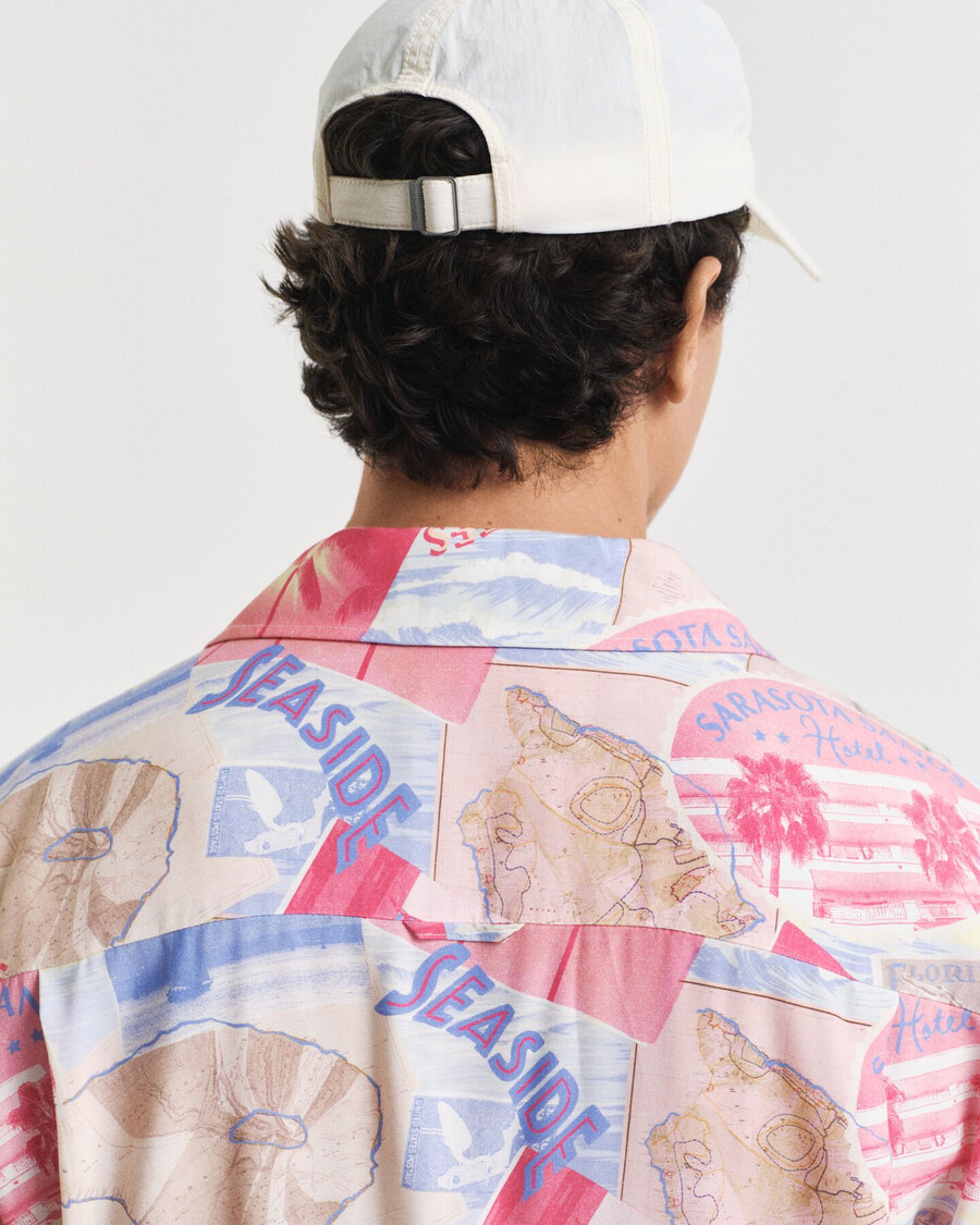 relaxed fit resort print shirt met korte mouwen - frisblauw