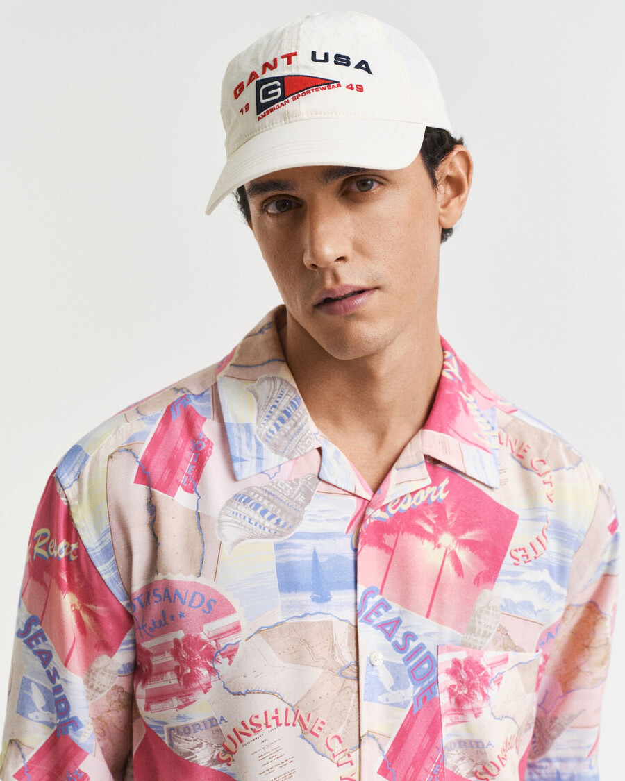 relaxed fit resort print shirt met korte mouwen - frisblauw