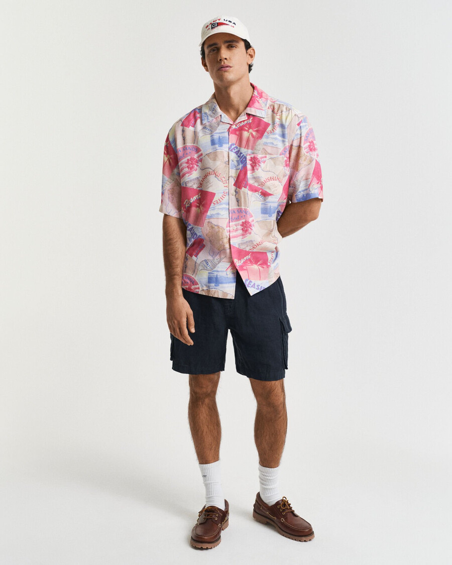 relaxed fit resort print shirt met korte mouwen - frisblauw