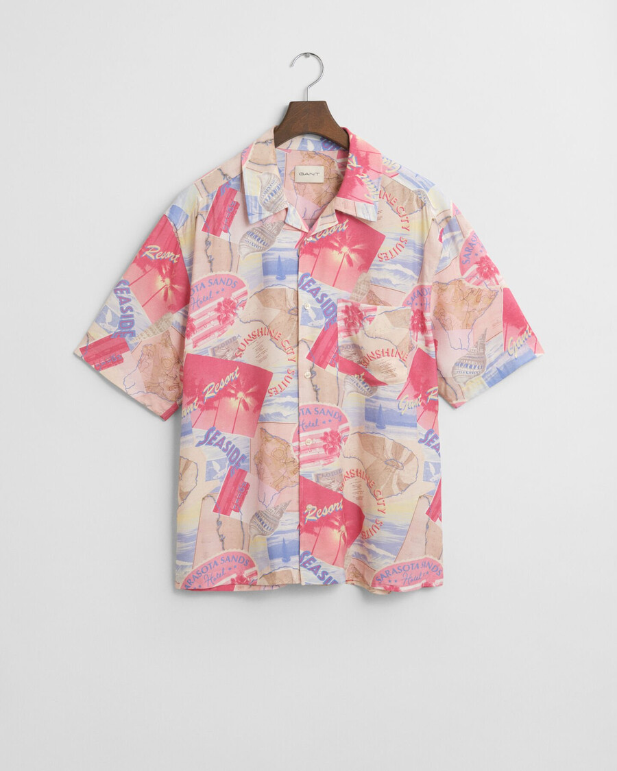 relaxed fit resort print shirt met korte mouwen - frisblauw
