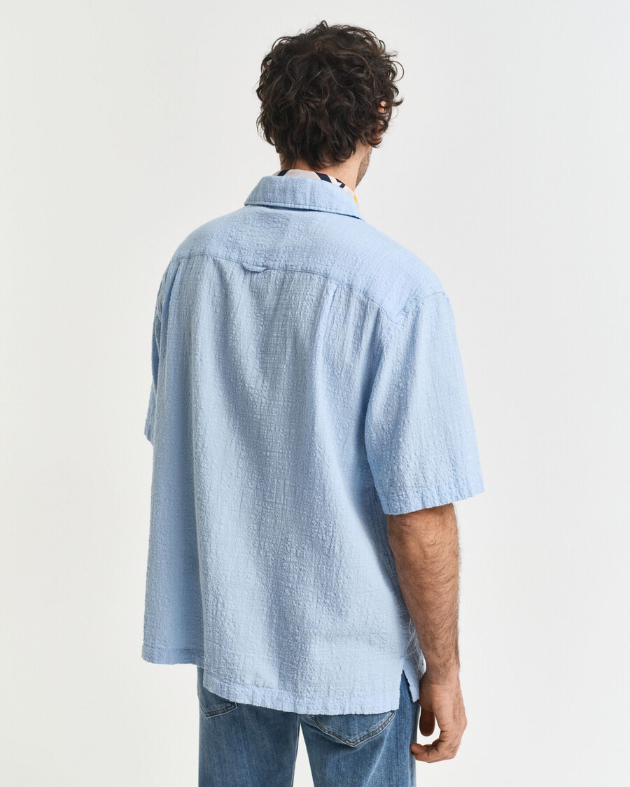 relaxed fit overhemd met korte mouwen en textuur - capri blauw