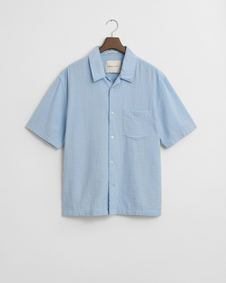relaxed fit overhemd met korte mouwen en textuur - capri blauw