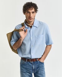 relaxed fit overhemd met korte mouwen en textuur - capri blauw