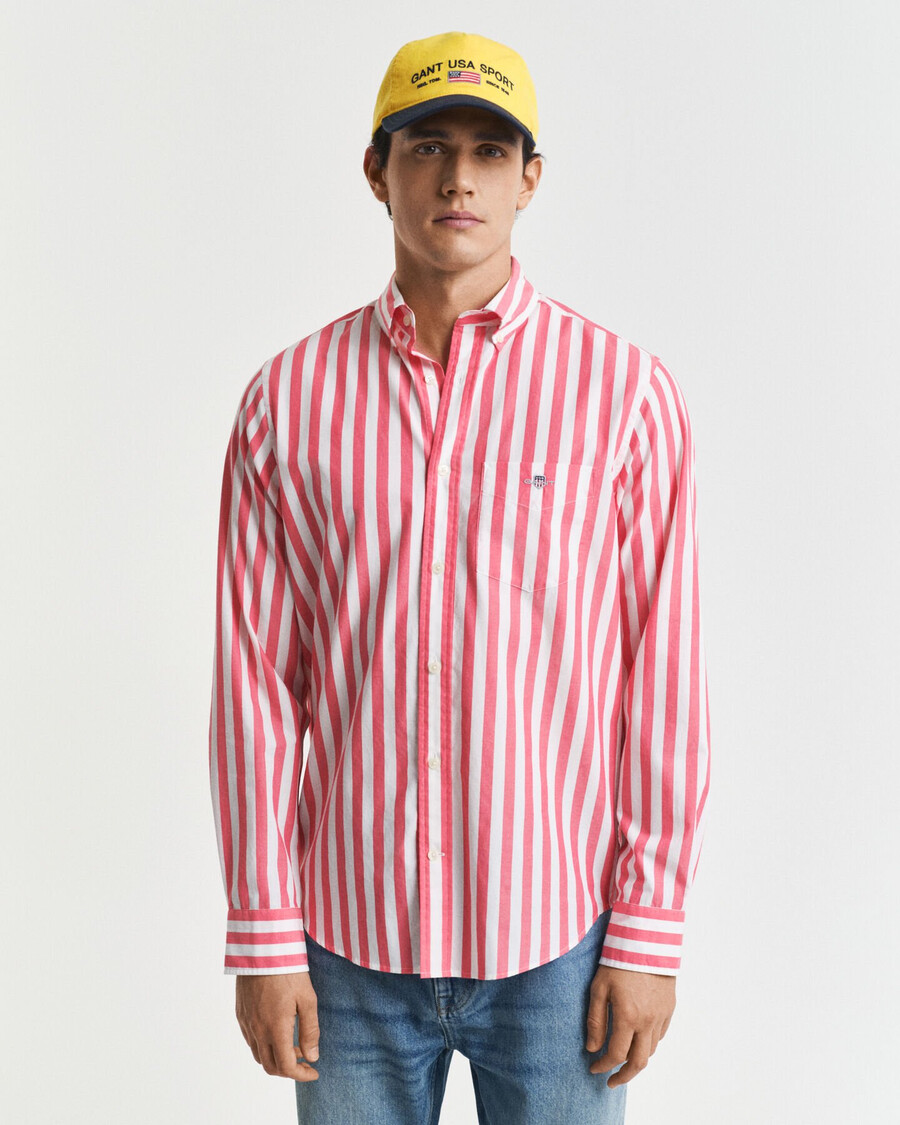 gestreept klassiek poplin overhemd met normale pasvorm - watermeloenrood