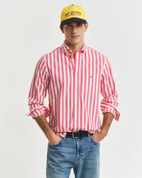 gestreept klassiek poplin overhemd met normale pasvorm - watermeloenrood