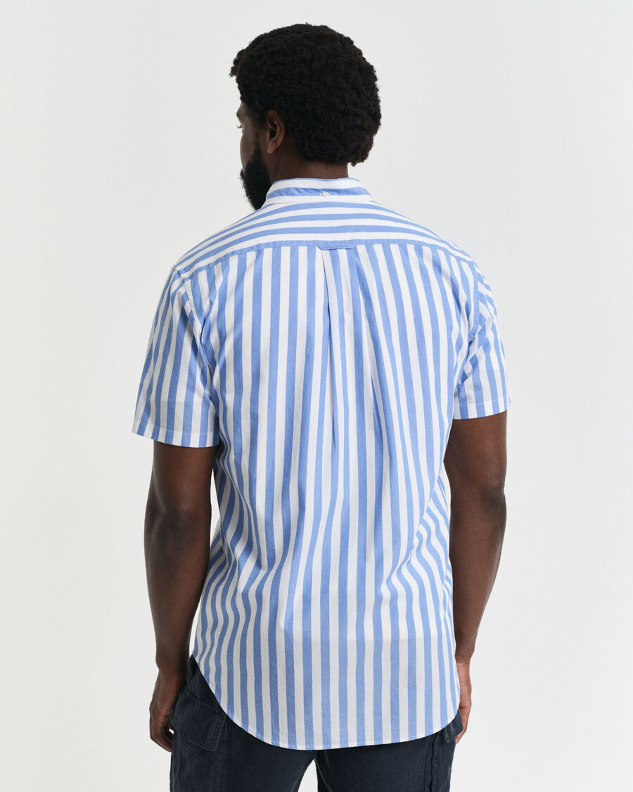 regular fit gestreept klassiek poplin overhemd met korte mouwen - perfect blue