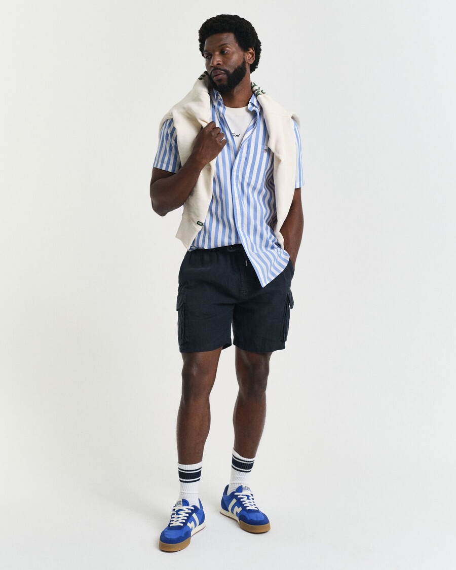 regular fit gestreept klassiek poplin overhemd met korte mouwen - perfect blue