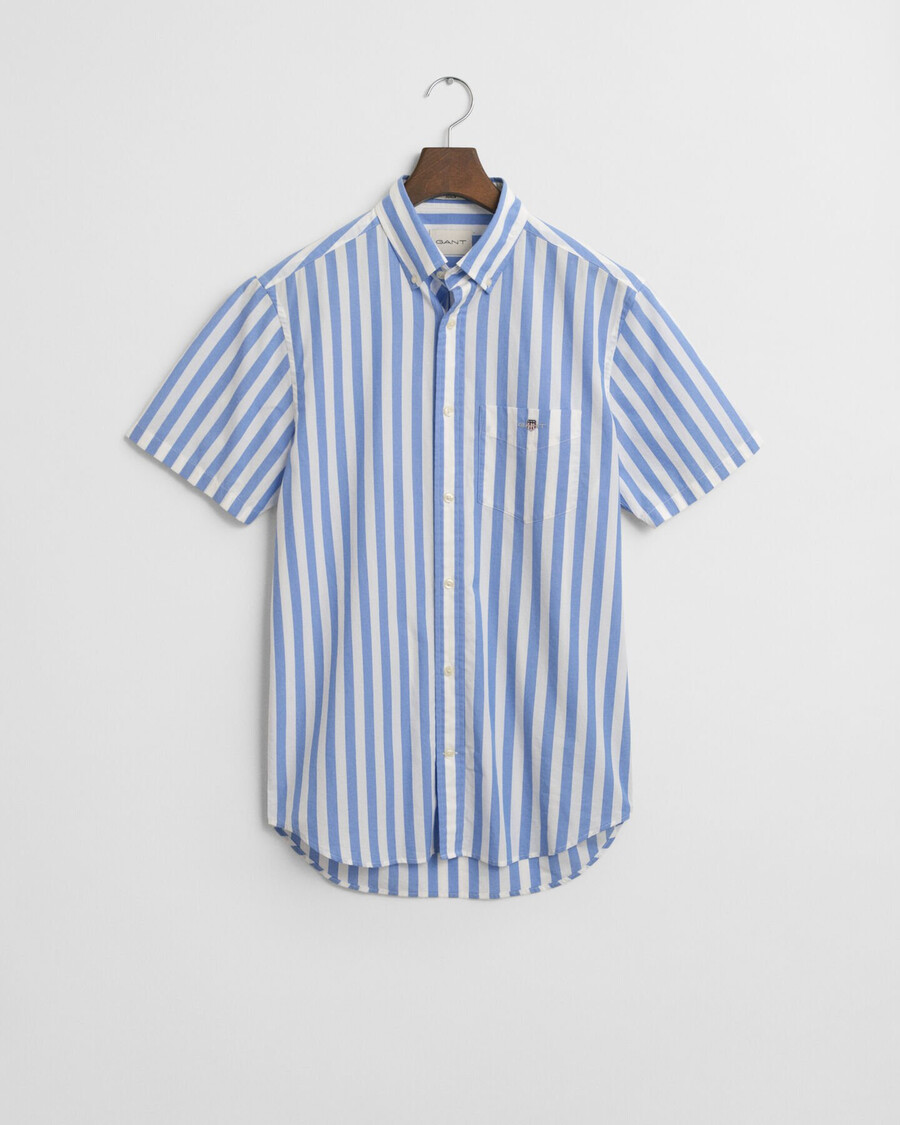 regular fit gestreept klassiek poplin overhemd met korte mouwen - perfect blue