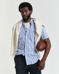 regular fit gestreept klassiek poplin overhemd met korte mouwen - perfect blue
