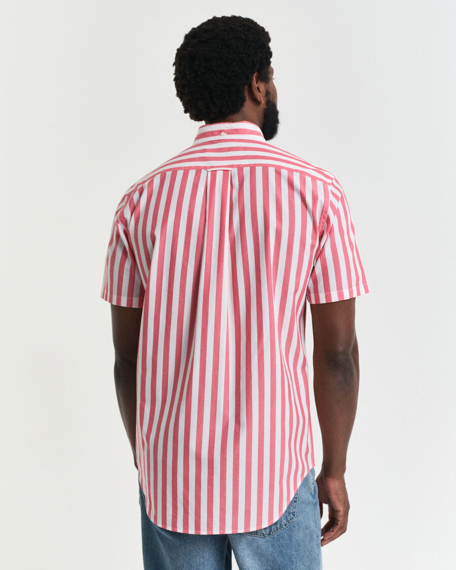 regular fit gestreept klassiek poplin overhemd met korte mouwen - watermeloenrood