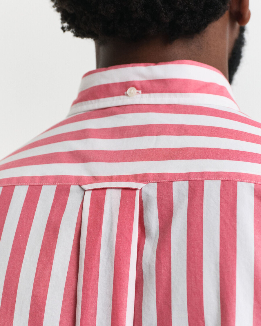 regular fit gestreept klassiek poplin overhemd met korte mouwen - watermeloenrood