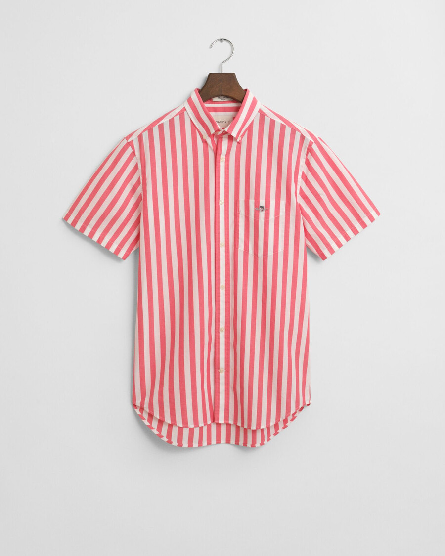 regular fit gestreept klassiek poplin overhemd met korte mouwen - watermeloenrood