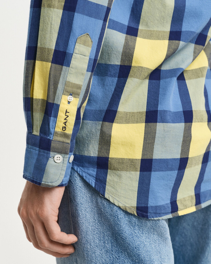 relaxed fit geruit keperstof overhemd - glad geel
