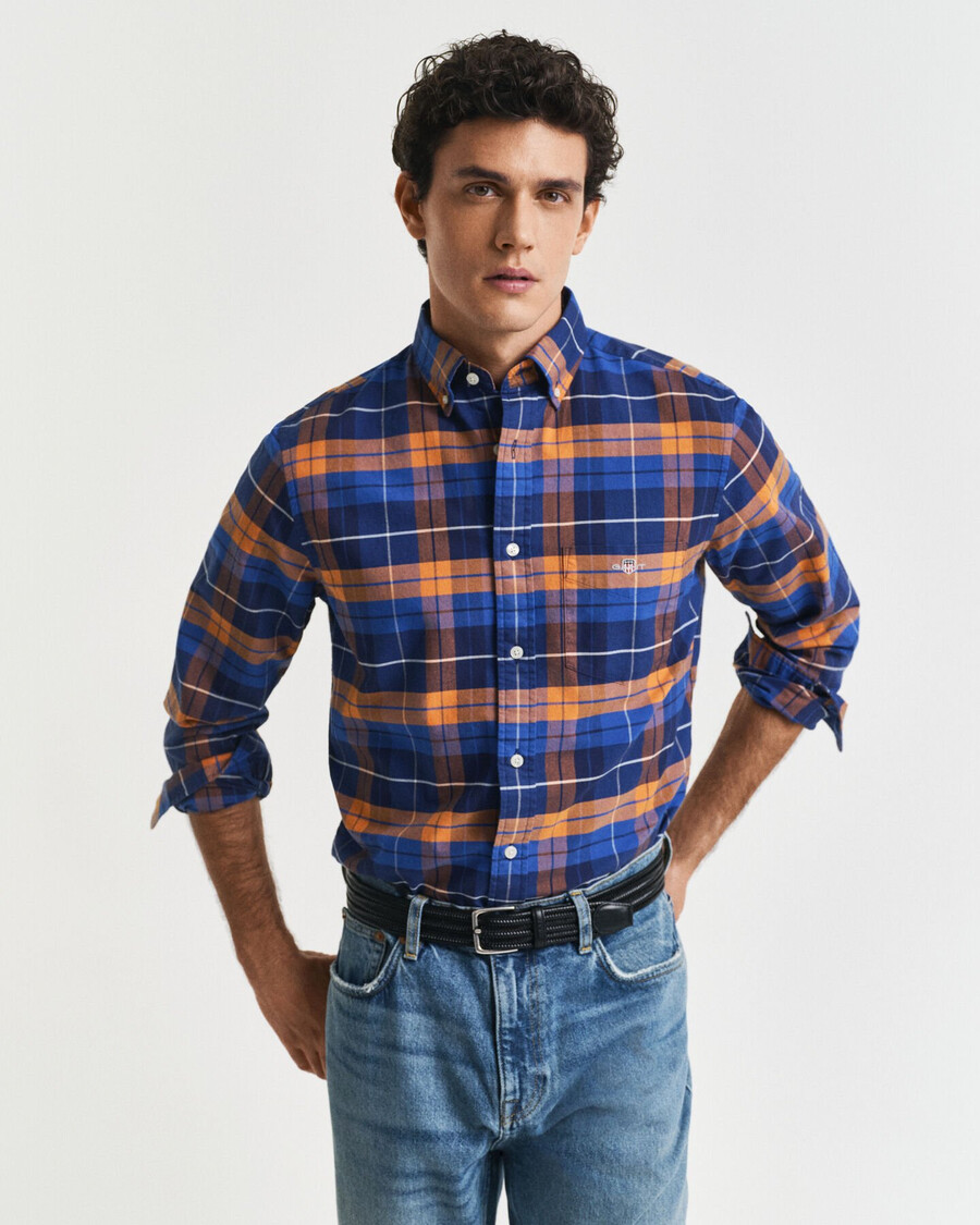 regular fit geruit klassiek oxford overhemd - oranje brons