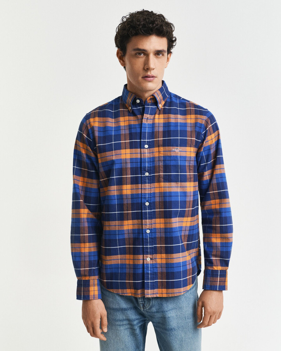 regular fit geruit klassiek oxford overhemd - oranje brons