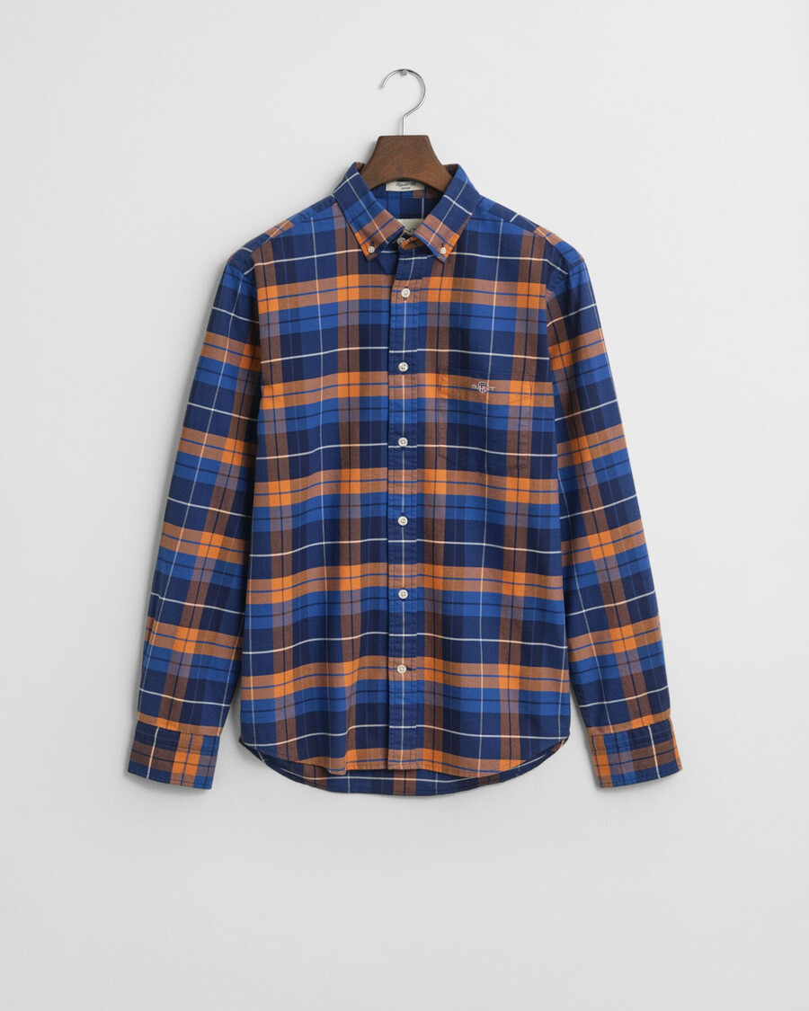 regular fit geruit klassiek oxford overhemd - oranje brons