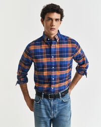 regular fit geruit klassiek oxford overhemd - oranje brons