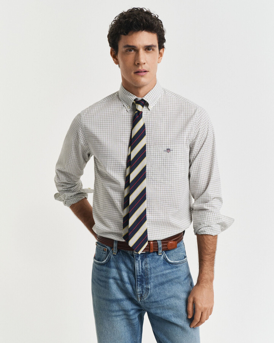 regular fit geruit klassiek poplin overhemd - juniper green