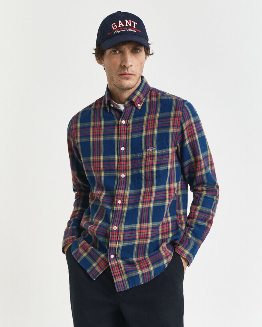 regular fit geruit indigo twill overhemd - indigo
