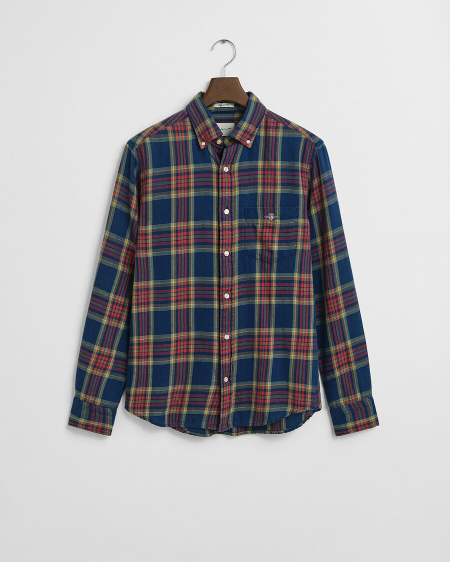 regular fit geruit indigo twill overhemd - indigo