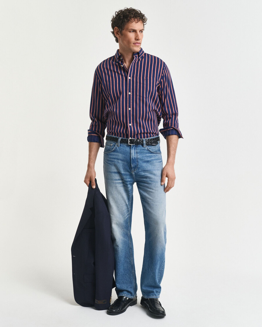 regular fit dobby gestreepte keperstof overhemd - perzisch blauw