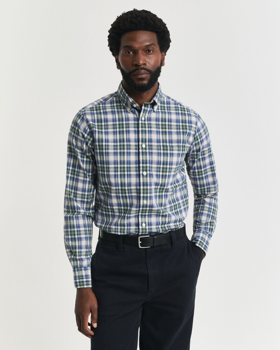 regular fit geruit poplin overhemd uit het archief - bosgroen