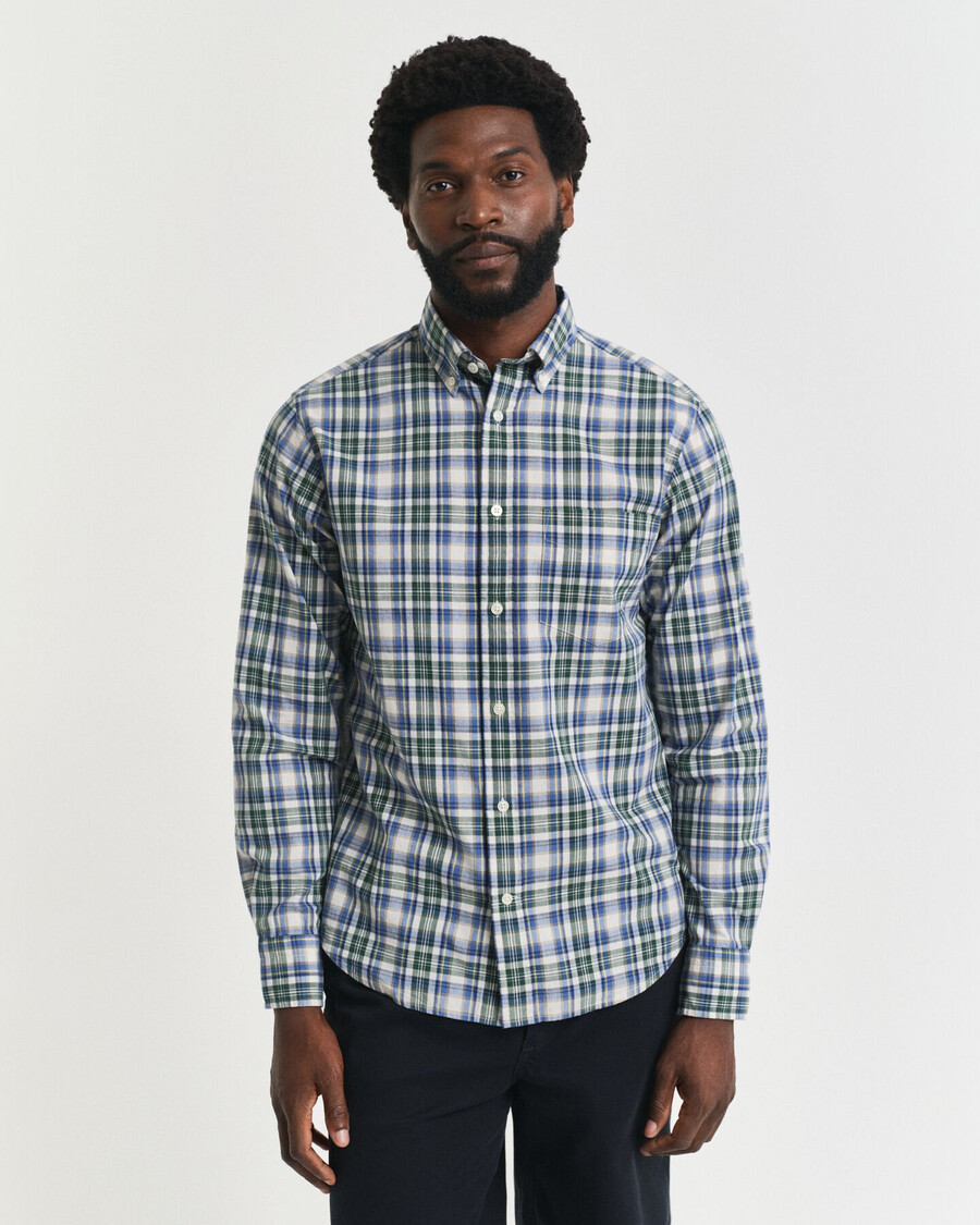 regular fit geruit poplin overhemd uit het archief - bosgroen