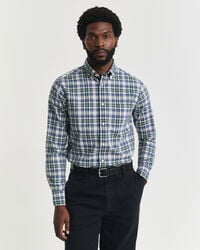regular fit geruit poplin overhemd uit het archief - bosgroen