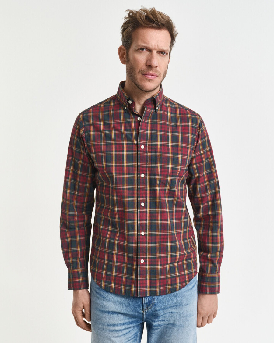 regular fit geruit poplin overhemd uit het archief - plumped red