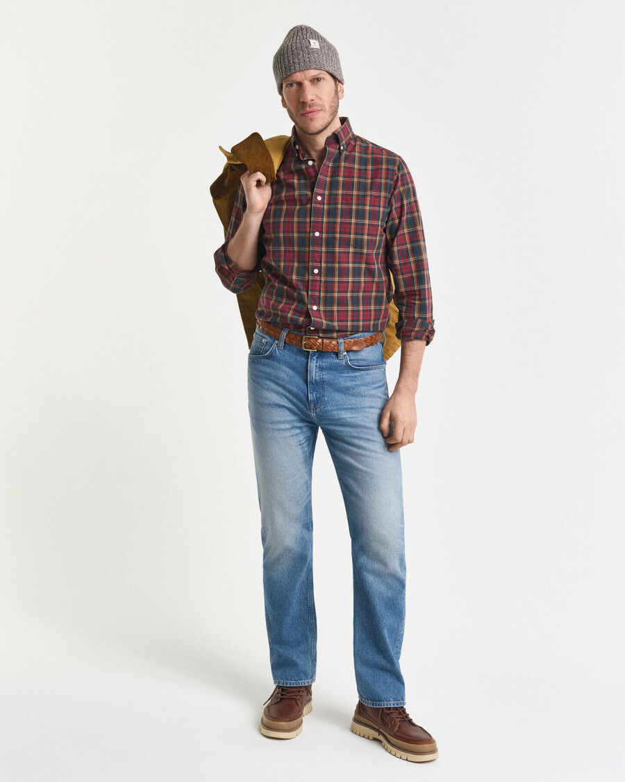 regular fit geruit poplin overhemd uit het archief - plumped red