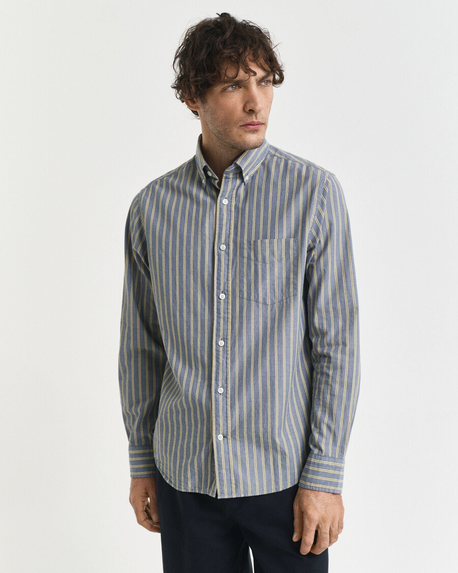 gestreept poplin overhemd met normale pasvorm - marineblauw