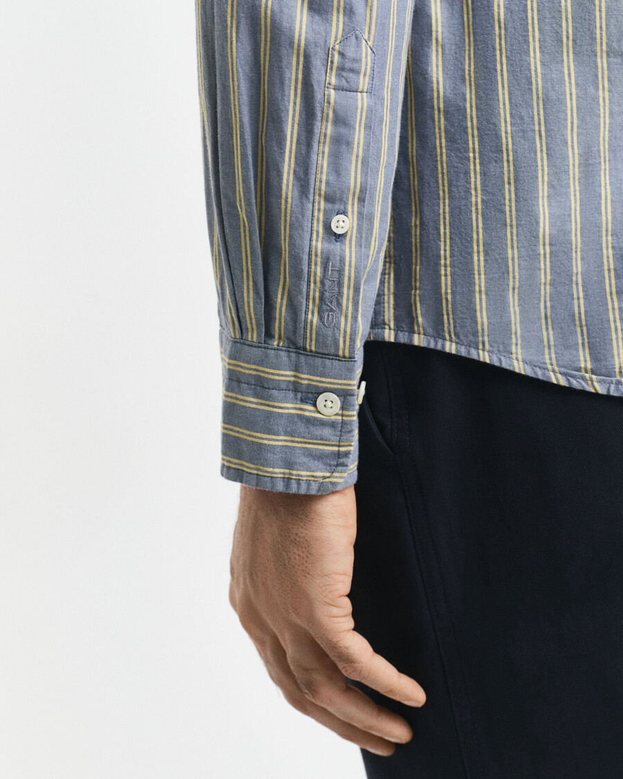 gestreept poplin overhemd met normale pasvorm - marineblauw