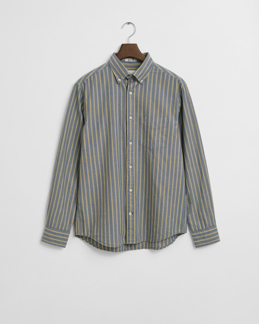 gestreept poplin overhemd met normale pasvorm - marineblauw
