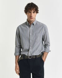 gestreept poplin overhemd met normale pasvorm - marineblauw